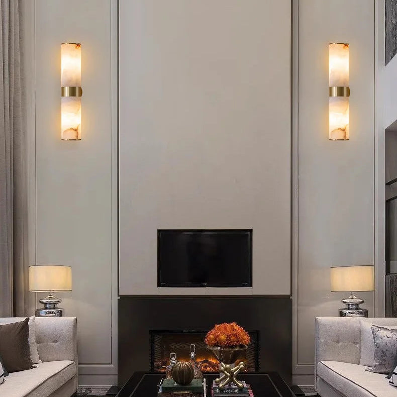 RoyaleGlow Modern Brass & Alabaster Wall Sconce - Elegant Up/Down Lighting