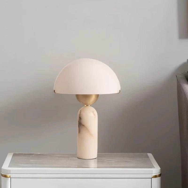RoyaleGlow Alabaster Mushroom Table Lamp - Modern Natural Stone Bedside Light