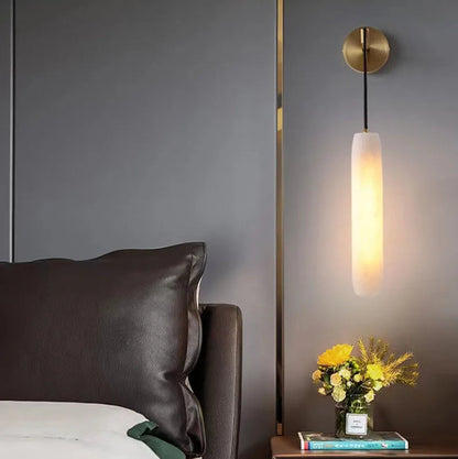 RoyaleGlow Modern Alabaster Wall Sconce - Elegant Brass & Stone Fluted Light
