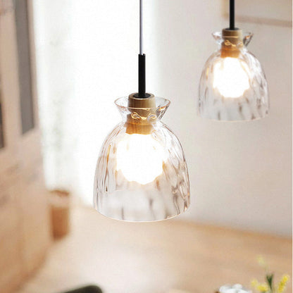 RoyaleGlow Modern Textured Glass Pendant Light with Wood Detail