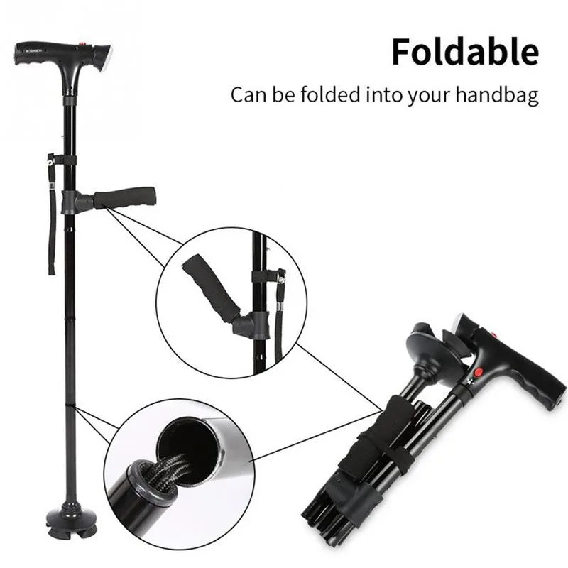 Luxora Adjustable Walking Cane with LED Light and Alarm