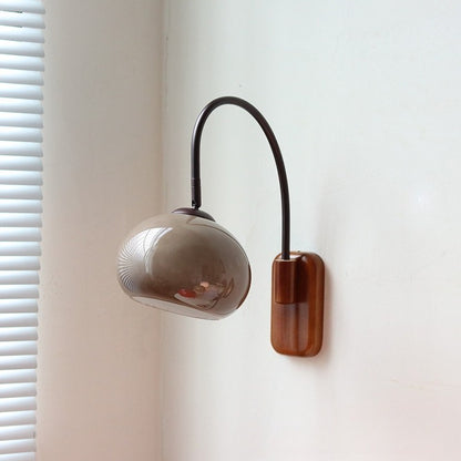 Royelux Solid Wood Wall Sconce with Amber Glass Shade for Bedroom & Living Room