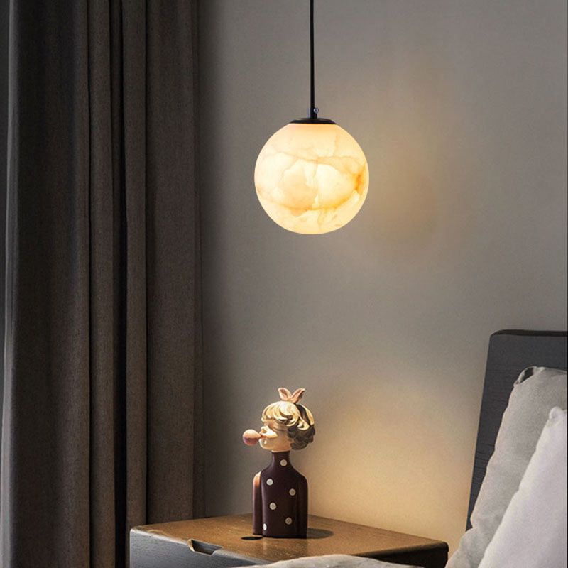 LuxRoyale Alabaster Globe Pendant Light In Black Or Brass Finish