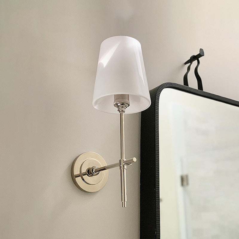 Royaleva Elegant Brass Wall Sconce with Fabric Tapered Shade for Bedroom Lighting