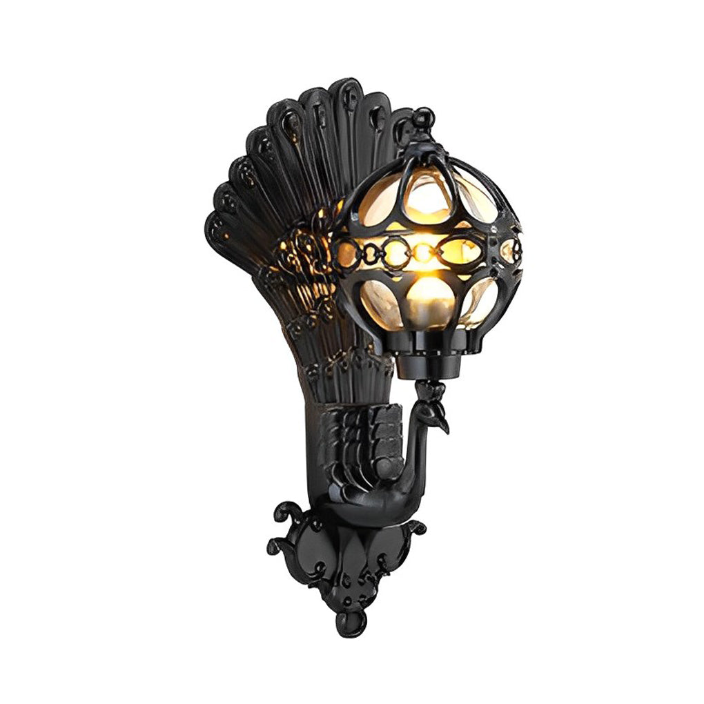 Luxora - European Style Retro Peacocks Waterproof Outdoor Wall Light - Black