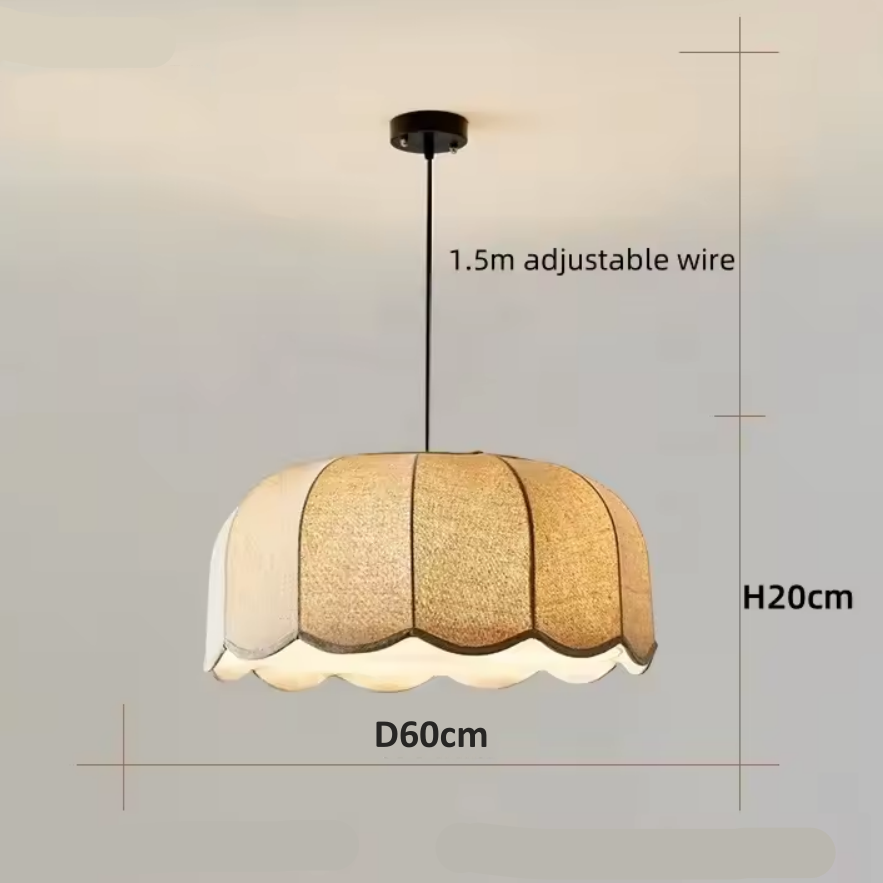 RoyaleGlow Scalloped Fabric Pendant Light-Beige Wavy Lampshade Elegant Hanging Lamp