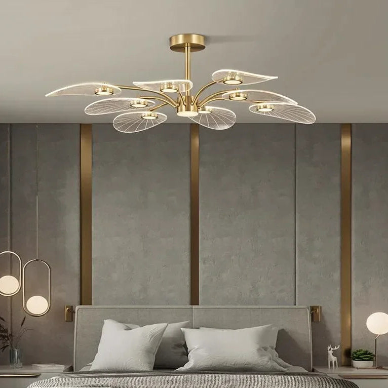 Royelux Modern LED Chandelier with Petal Acrylic Shades - Brushed Gold Finish