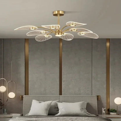 Royelux Modern LED Chandelier with Petal Acrylic Shades - Brushed Gold Finish