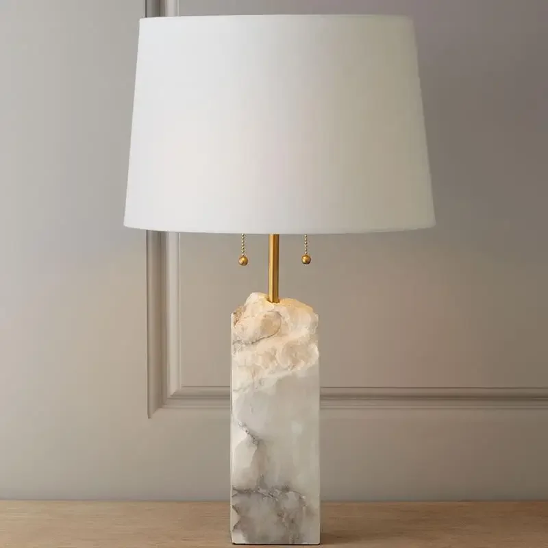 LuxRoyale Natural Alabaster Stone Table Lamp with Fabric Shade