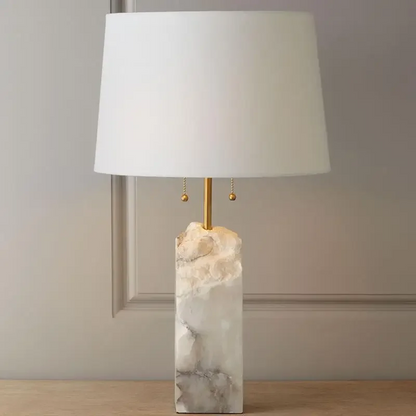 LuxRoyale Natural Alabaster Stone Table Lamp with Fabric Shade