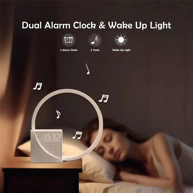 Lumora Halo Bedside Table Lamp With Alarm Clock Night Light