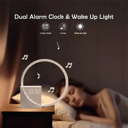 Lumora Halo Bedside Table Lamp With Alarm Clock Night Light