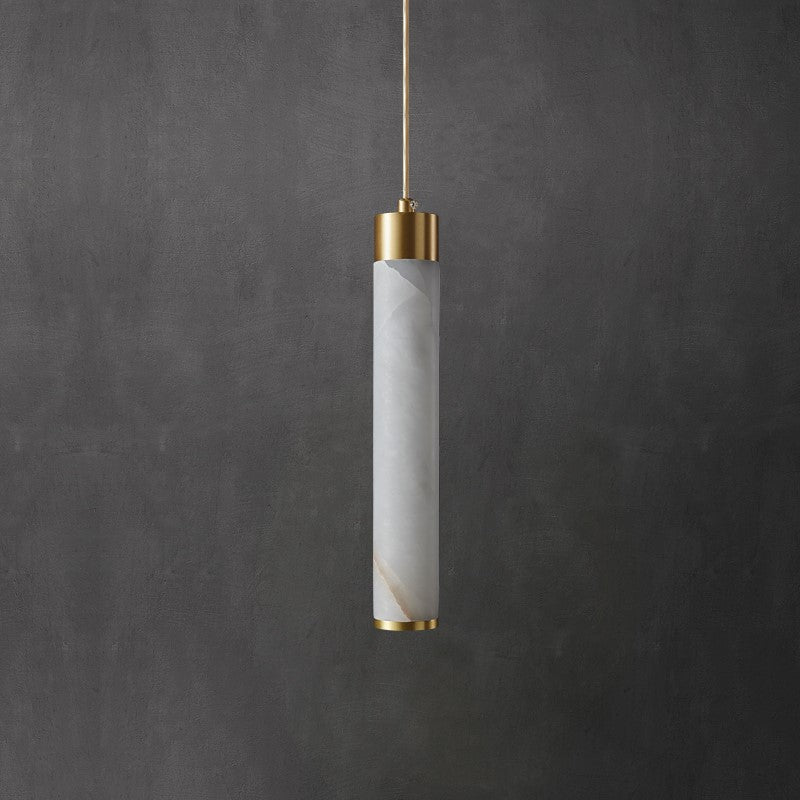 Royelux Alabaster Cylinder Pendant Light with Brass Accents - Modern Elegance