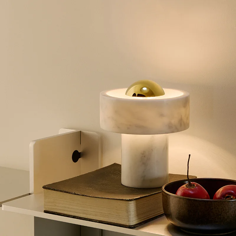 LuxRoyale Alabaster & Brass Minimalist Table Lamp Modern Bedside Accent Light
