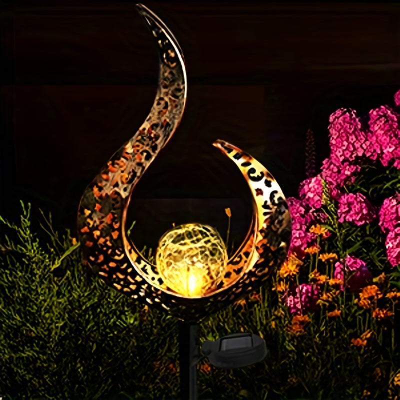 Rayvia Ornate Metal IP65 Solar Garden Stake Light with Cracked Glass Globe