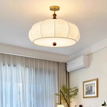 RoyaleGlow Pleated Fabric Semi-Flush Mount Ceiling Light with Botanical Print