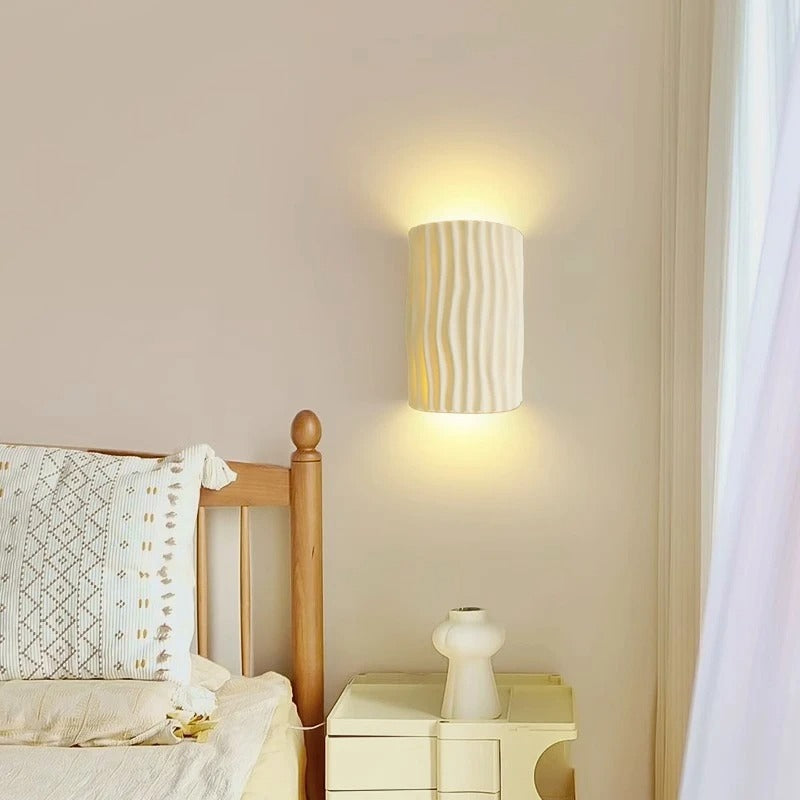 LuxRoyale Pleated Resin Wall Lamp Sconce With Soft Ambient Glow Textured Wave Pattern