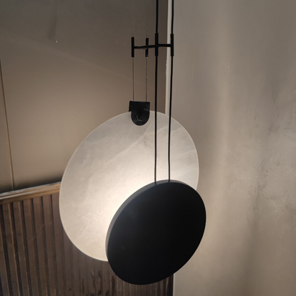 LuxRoyale Luna Alabaster LED Pendant Light-Black & White Disc Design