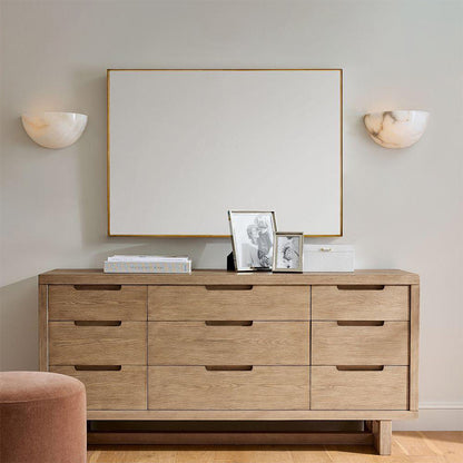 LuxRoyale Alabaster Wall Sconce-Elegant Half-Moon Uplight for Modern Interiors