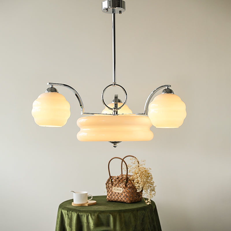 RoyaleGlow Art Deco Brass Chandelier with Frosted Glass Shades