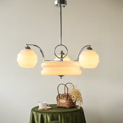 RoyaleGlow Art Deco Brass Chandelier with Frosted Glass Shades