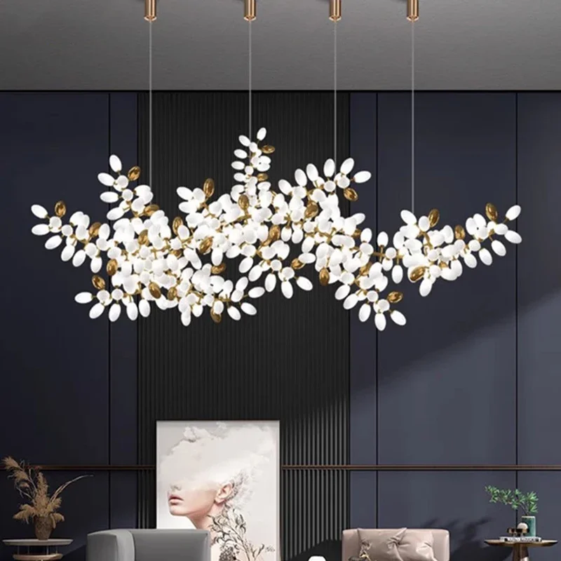 RoyaleGlow Golden Branch Modern Chandelier - Frosted Glass LED  Pendant Light Decor
