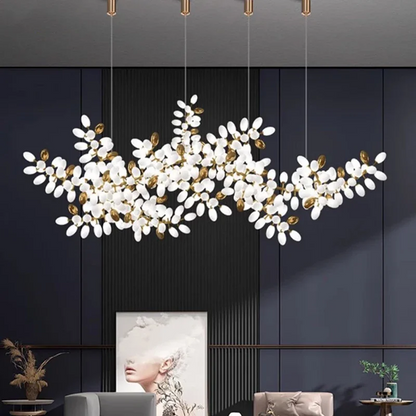 RoyaleGlow Golden Branch Modern Chandelier - Frosted Glass LED  Pendant Light Decor