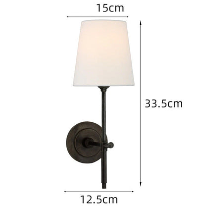 Royaleva Elegant Brass Wall Sconce with Fabric Tapered Shade for Bedroom Lighting