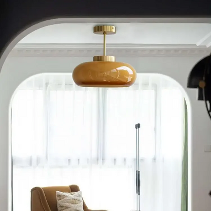 Lumora Vintage Semi-Flush Ceiling Light With Orange Dome Glass Shade For Bedroom
