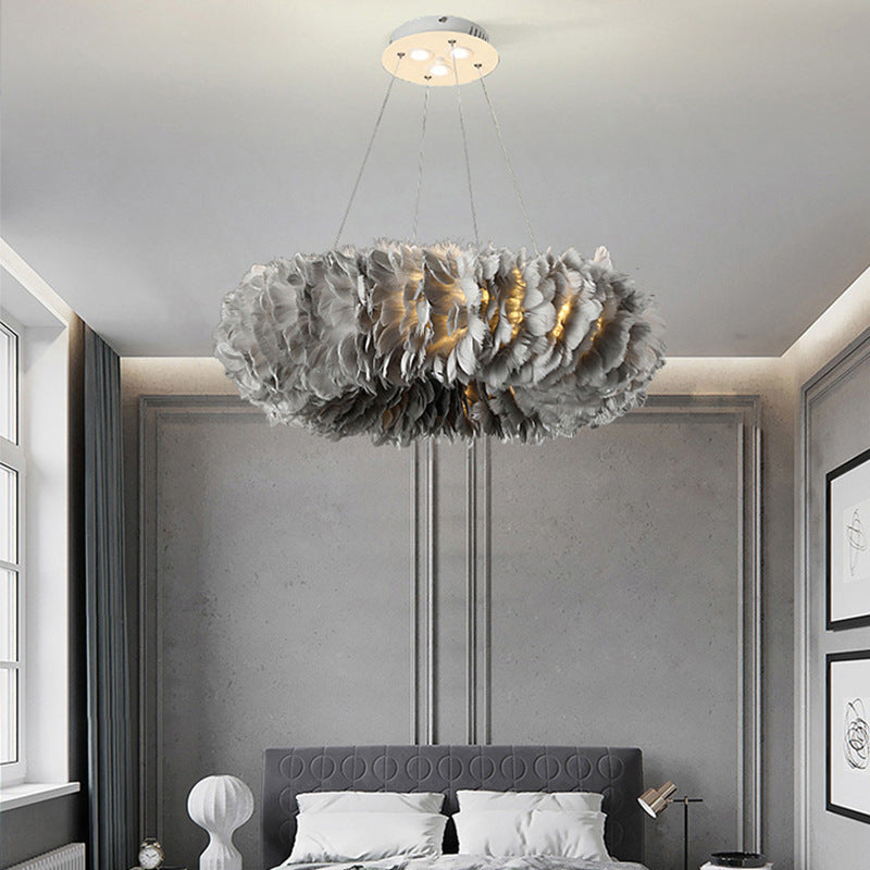 RoyaleGlow Nordic Feather Chandelier Modern LED Pendant Light for Living Room