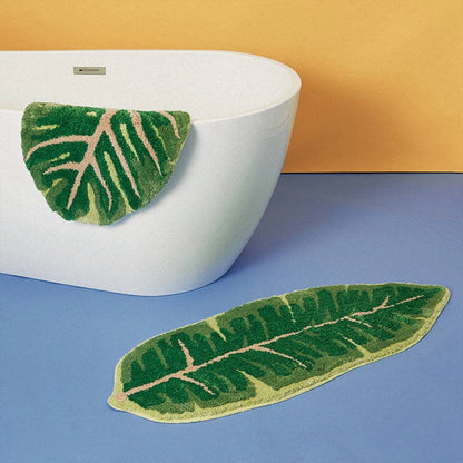 LuxRoyale Monstera Leaf Bath Mat - Soft Absorbent Tropical Area Rug