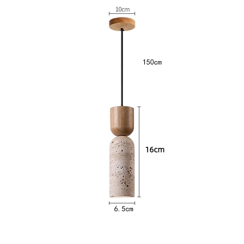 RoyaleGlow Wabi Sabi Travertine Pendant Light-Minimalist Wood Stone Finish Ceiling Lamp