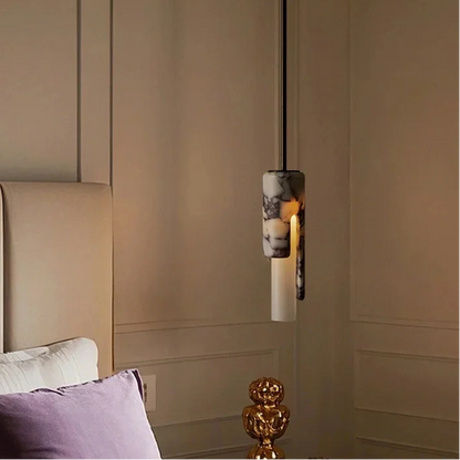 RoyaleGlow Marble Cylinder Pendant Light - Modern Natural Stone Hanging Lamp