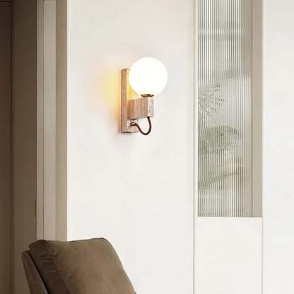 Royelux Natural Travertine Stone Globe Plug-In Wall Sconce Lighting Fixture
