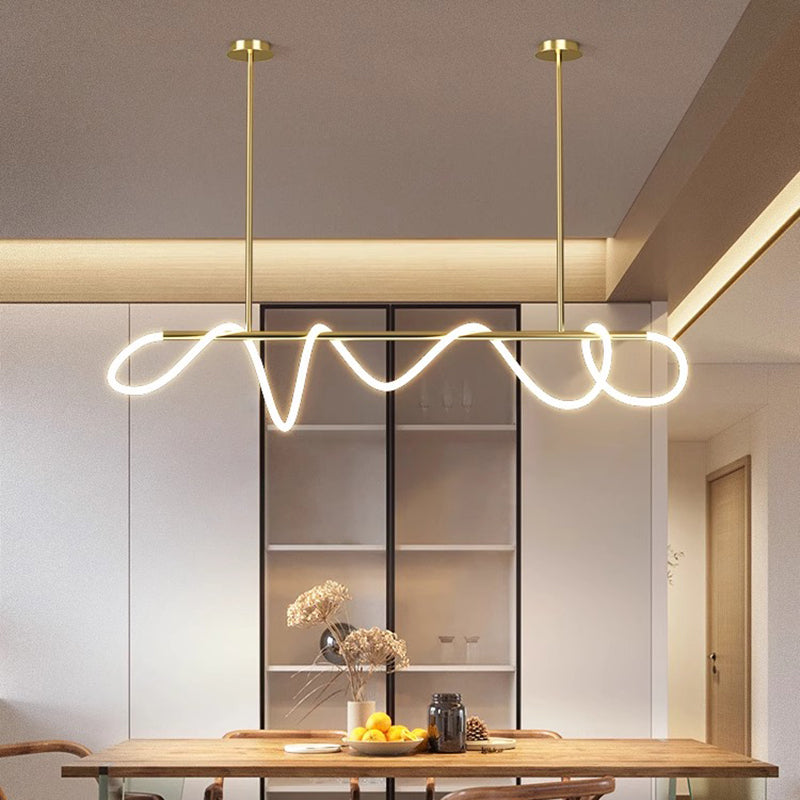 RoyaleGlow Modern LED Linear Chandelier - Flexible Wave Design for Dining & Kitchen