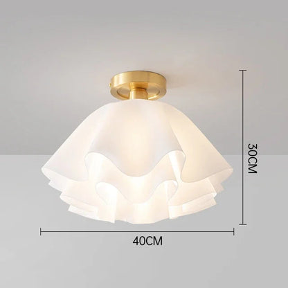 RoyaleGlow Pleated White Ruffled Ceiling Light with Brass Base