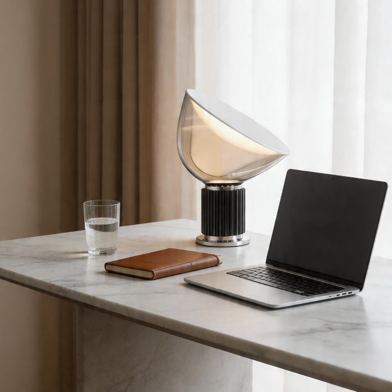 RoyaleGlow Industrial Table Lamp - Adjustable Clear Glass & Black Metal Base