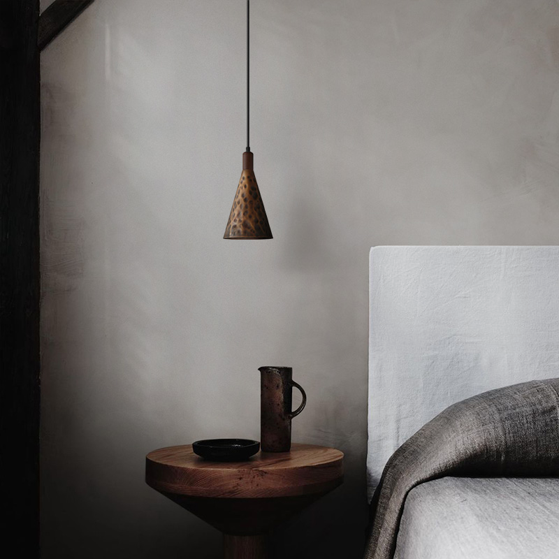 Royelux Luxury Hammered Copper Pendant Light with Natural Walnut Accent for Modern Homes