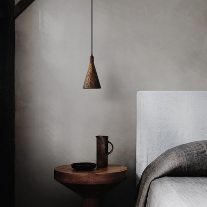 Royelux Luxury Hammered Copper Pendant Light with Natural Walnut Accent for Modern Homes