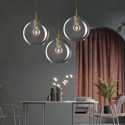 RoyaleGlow Modern Clear Glass Sphere Pendant Light - Minimalist Industrial Hanging Lamp