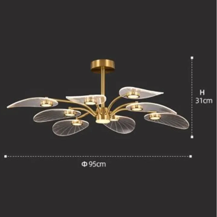 Royelux Modern LED Chandelier with Petal Acrylic Shades - Brushed Gold Finish