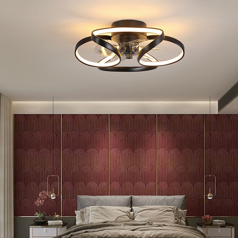 Royelux Modern LED Flush Mount Ceiling Fan with Light & Remote for Bedroom Living Room