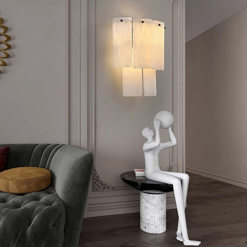 RoyaleGlow Modern Alabaster Wall Sconce - Luxury Layered Stone LED Light for Living Room