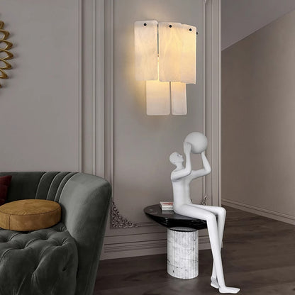 RoyaleGlow Modern Alabaster Wall Sconce - Luxury Layered Stone LED Light for Living Room