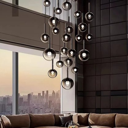 RoyaleGlow Modern Glass Bubble Pendant Chandelier for High Ceilings & Staircases