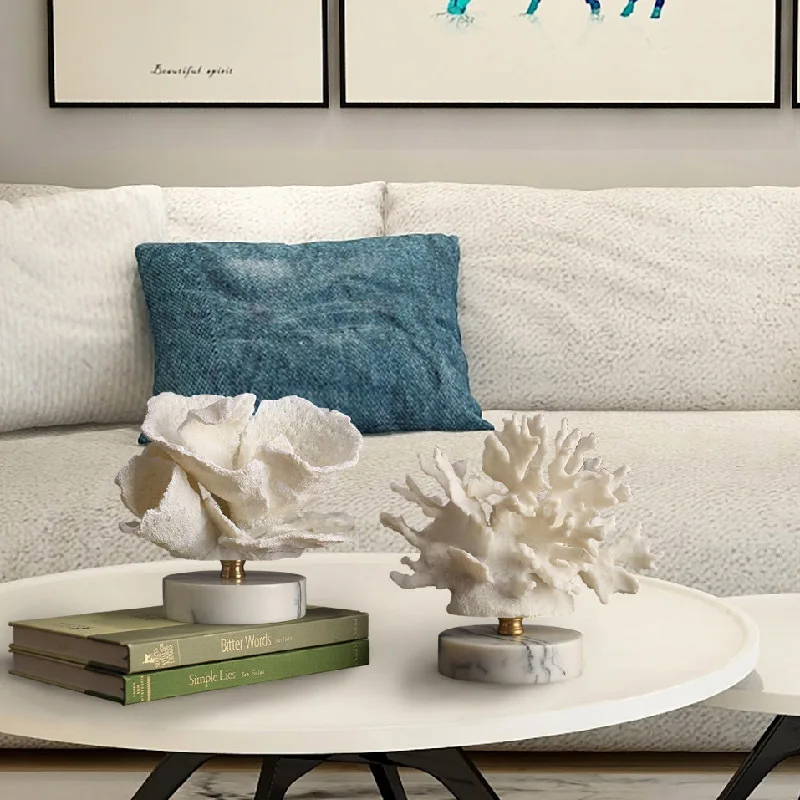 RoyaleGlow Coastal Coral Sculpture with Marble Base - Ocean-Inspired Resin Decor