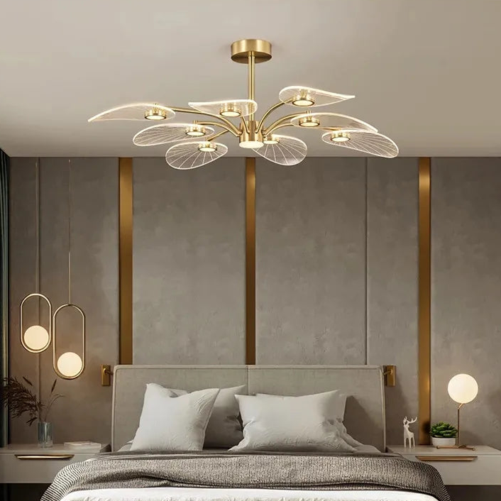 Royelux Modern LED Chandelier with Petal Acrylic Shades - Brushed Gold Finish