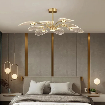 Royelux Modern LED Chandelier with Petal Acrylic Shades - Brushed Gold Finish
