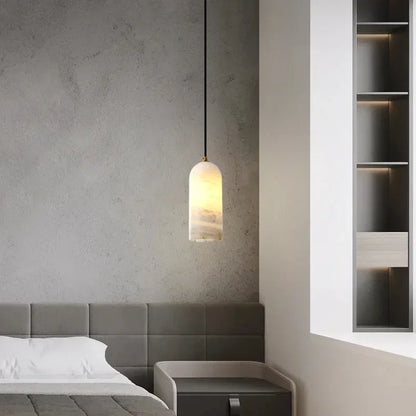 LuxRoyale Nordic Natural Alabaster Stone Pendant Light With Brass Fixture
