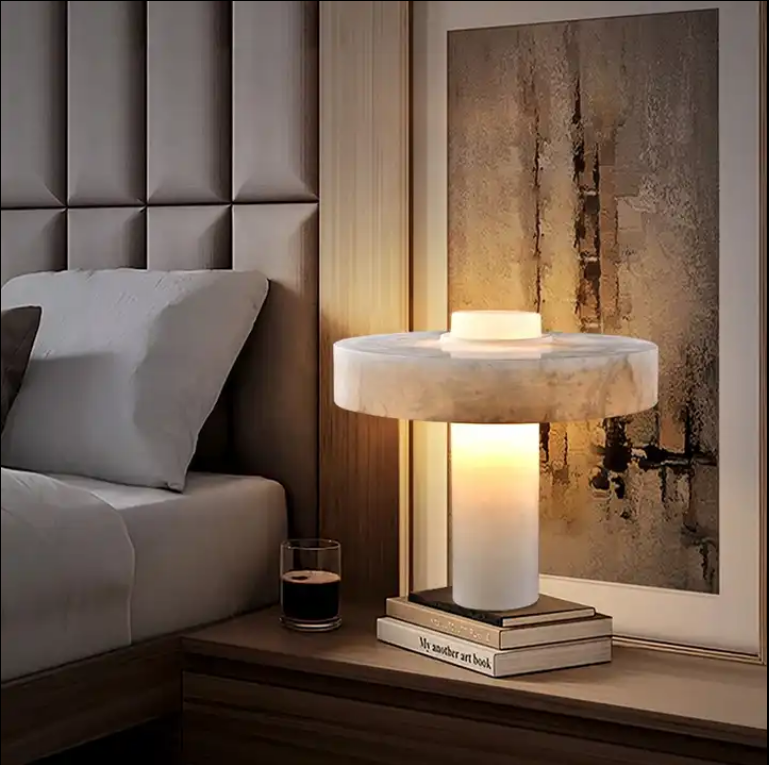 LuxRoyale Genuine Alabaster Accent Lamp - Sculptural Stone Table Light